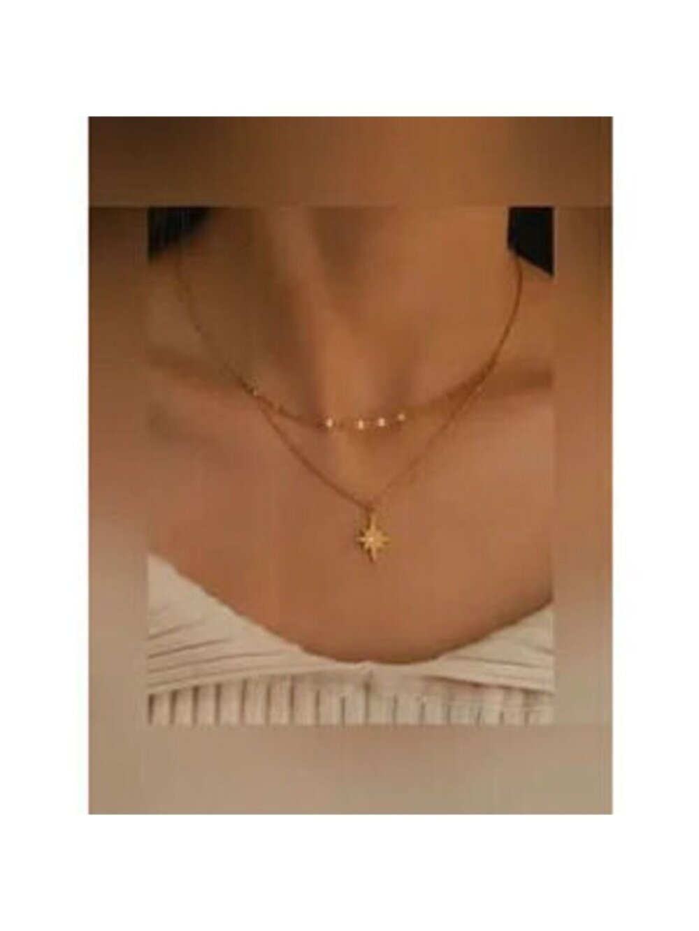 Gold Stainless Steel Starburst Pendant Necklace - Dainty Layered